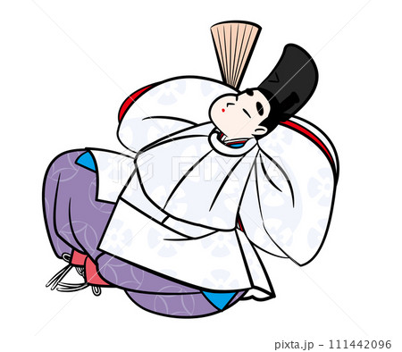 日本の貴族.寝転ぶ直衣姿の男性。平安時代イメージイラスト 日本の貴族.寝転ぶ直衣姿の男性。平安時代イメージイラスト 111442096