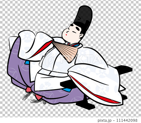 A Japanese aristocrat.A man in full robes leaning on his side. Heian period image illustration A Japanese aristocrat.A man in full robes leaning on his side. Heian period image illustration 111442098