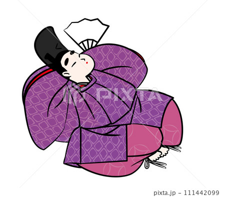 日本の貴族.寝転ぶ直衣姿の男性。平安時代イメージイラスト 111442099