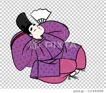 日本の貴族.寝転ぶ直衣姿の男性。平安時代イメージイラスト 111442099