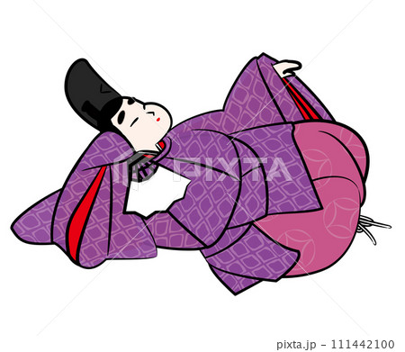 日本の貴族.怠惰な直衣姿の男性。平安時代イメージイラスト 111442100