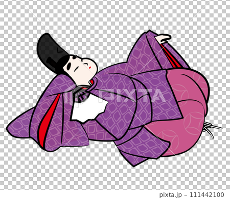 日本の貴族.怠惰な直衣姿の男性。平安時代イメージイラスト 111442100