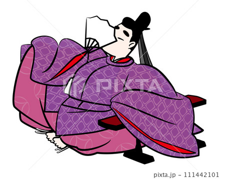 日本の貴族.脇息に凭れるする直衣姿の男性。平安時代イメージイラスト 111442101