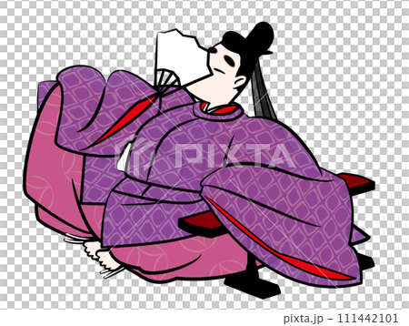 日本の貴族.脇息に凭れるする直衣姿の男性。平安時代イメージイラスト 111442101