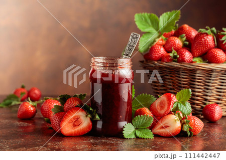 Strawberry jam and fresh berries. Strawberry jam and fresh berries. 111442447