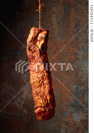 Homemade smoked pork ribs. 111442451