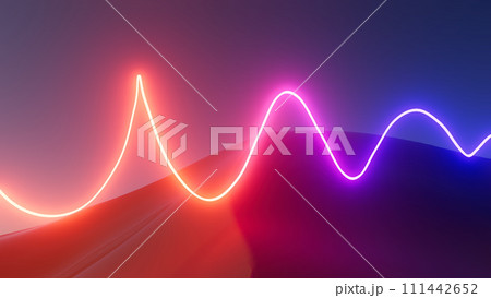 3d illustration neon glowing line in the desert at night 111442652