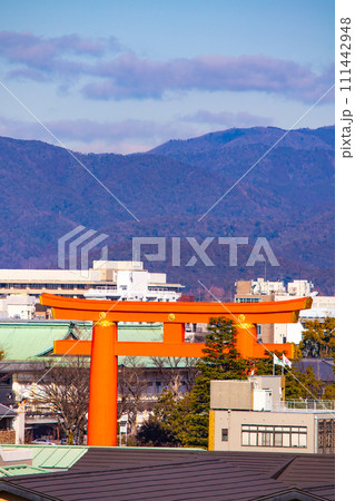 【京都風景】粟田神社からの平安神宮大鳥居の遠景 111442948