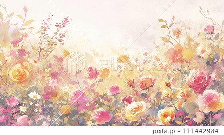 カラフルな薔薇の花の幻想的な水彩画　AI画像 111442984