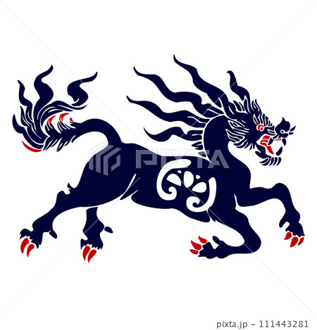 Kirin or Qilin Dragon is a vector mythical Asian brand logo for corporate identity. In the style of traditional illustration. Kirin or Qilin Dragon is a vector mythical Asian brand logo for corporate identity. In the style of traditional illustration. 111443281