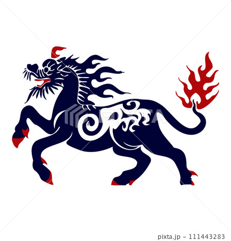 Kirin or Qilin Dragon is a vector mythical Asian brand logo for corporate identity. In the style of traditional illustration. 111443283
