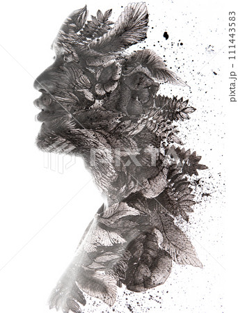 A graphical paintography double exposure male profile portrait A graphical paintography double exposure male profile portrait 111443583
