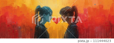 AI-generated content. Painting of Two People Facing Each Other - Celebrating Love on Valentines Day. Generative AI. 111444023