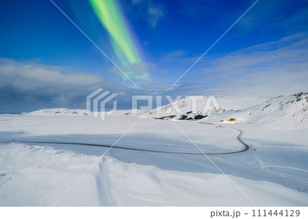 Aurora borealis on the Lofoten islands, Norway. Northern Lights over the mountains. Aurora borealis on the Lofoten islands, Norway. Northern Lights over the mountains. 111444129