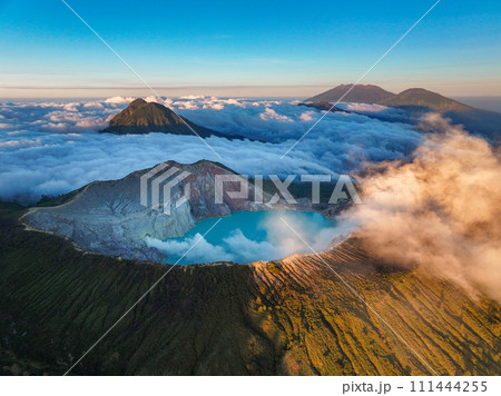 Aerial view of mount Kawah Ijen volcano crater at sunrise, East Java, Indonesia Aerial view of mount Kawah Ijen volcano crater at sunrise, East Java, Indonesia 111444255