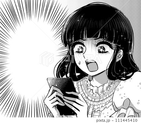 炎上！スマホを見て焦るお嬢様の少女漫画風イラストバナー 111445410