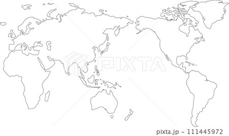 世界地図（日本中心）線画 111445972