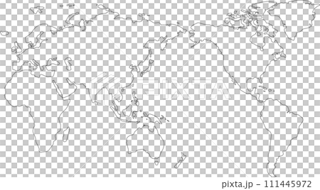 World map (centered on Japan) line drawing 111445972