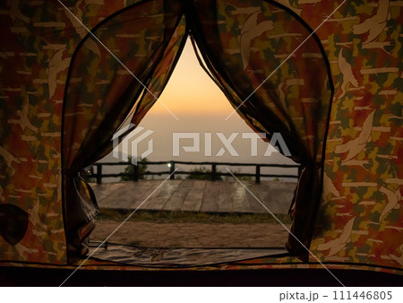 Traveling in a tent on the mountain Traveling in a tent on the mountain 111446805
