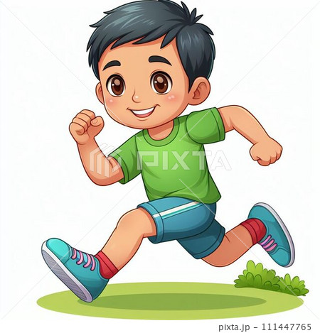 cute happy smiling little boy jumping on 111447765