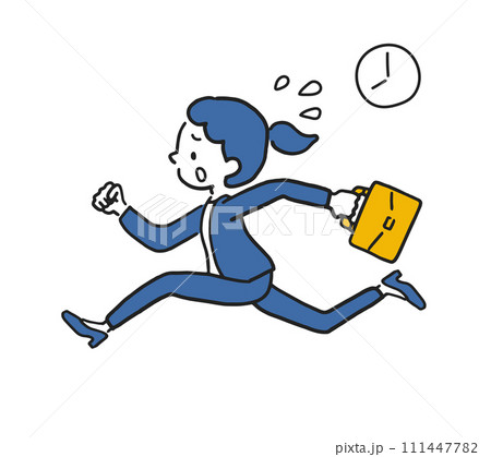 慌てる　走る　働く女性 111447782