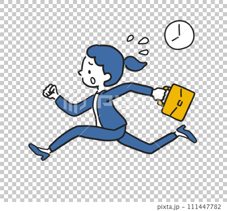 慌てる　走る　働く女性 111447782