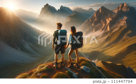 山登りをするカップル 山登りをするカップル 111447784