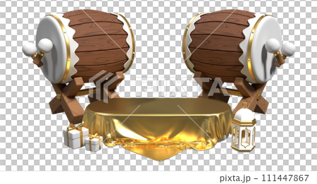 3D illustration of ramadan kareem with empty podium, traditional drum, arabic lantern, and gift box. 3D rendering 3D illustration of ramadan kareem with empty podium, traditional drum, arabic lantern, and gift box. 3D rendering 111447867