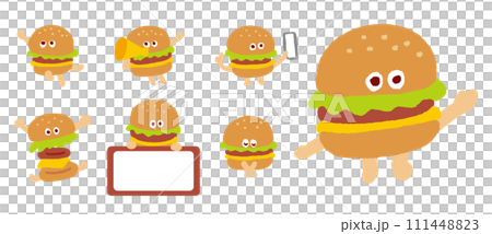 Cute hamburger character with clear eyes and no main line 111448823
