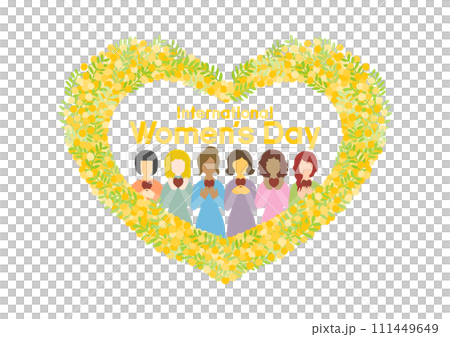 ミモザの花フレームと女性たちの国際女性デーイラスト 111449649