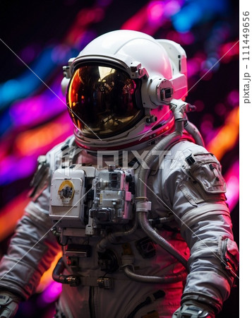 幻想的な宇宙空間に佇む宇宙飛行士のシルエット 111449656