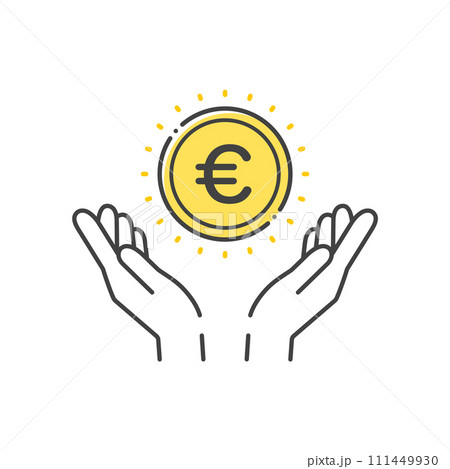 €の文字とコインを持っている人の手のアイコン- ヨーロッパ諸国の通貨･ユーロのイメージ 111449930