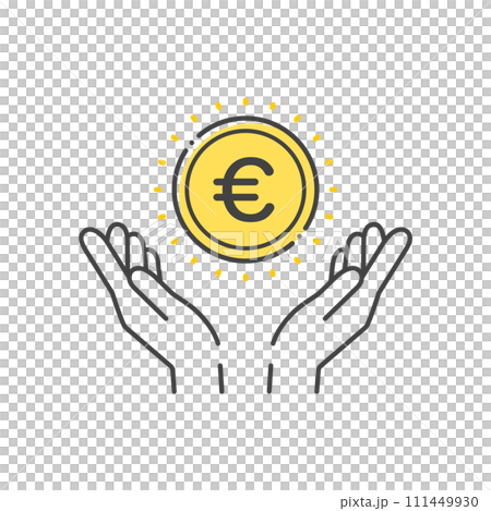 €の文字とコインを持っている人の手のアイコン- ヨーロッパ諸国の通貨･ユーロのイメージ 111449930