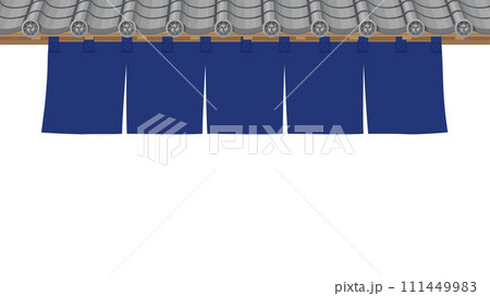 瓦屋根とのれんの背景イラスト_16:9 111449983