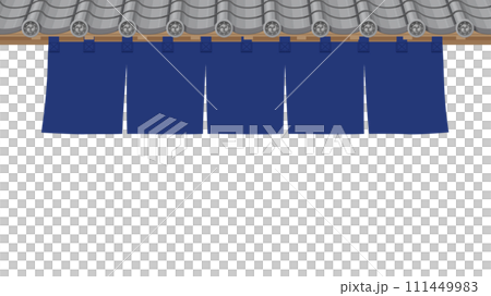 瓦屋根とのれんの背景イラスト_16:9 111449983