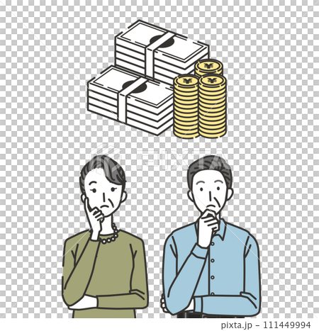 お金について考えるシニア夫婦 お金について考えるシニア夫婦 111449994