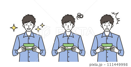 通帳を見る男性のイラスト 111449998