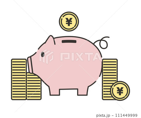 豚の貯金箱とお金のイラスト 豚の貯金箱とお金のイラスト 111449999