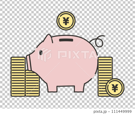 豚の貯金箱とお金のイラスト 豚の貯金箱とお金のイラスト 111449999