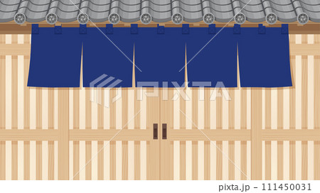 和食の店の入り口の背景イラスト_16:9 111450031