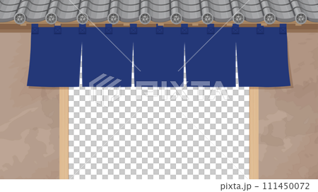 Background illustration of the entrance of a Japanese restaurant with the door open_16:9 111450072