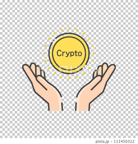 Crypto letter and icon of a person's hand holding a coin - Cryptocurrency/virtual currency/token image 111450322