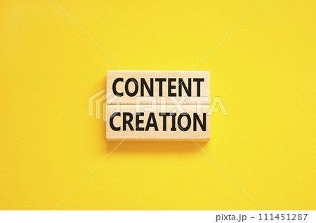 Time for content creation symbol. Concept words Content creation on beautiful wooden block. Beautiful yellow table yellow background. Business time for content creation concept. Copy space. Time for content creation symbol. Concept words Content creation on beautiful wooden block. Beautiful yellow table yellow background. Business time for content creation concept. Copy space. 111451287