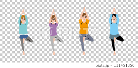 ヨガのポーズをする男女のイラスト 111451350
