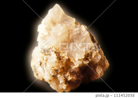 Barytocalcite is a rare precious natural stone on a black background. AI generated. Header banner mockup with space. 111452038