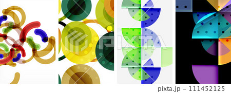 World of geometric elegance with abstract circle poster set. Circles intertwine in a symphony of shapes and colors, offering a contemporary visual feast for your design 111452125