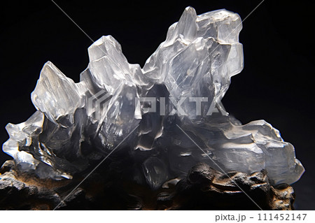 Tachyhydrite is a rare precious natural stone on a black background. AI generated. 111452147