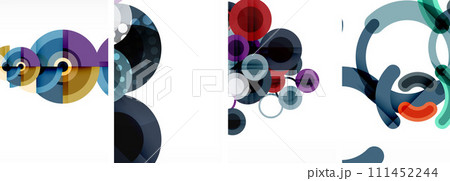 World of geometric elegance with abstract circle poster set. Circles intertwine in a symphony of shapes and colors, offering a contemporary visual feast for your design 111452244