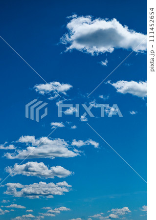 Bright day, fluffy clouds dotting the blue sky. 111452654