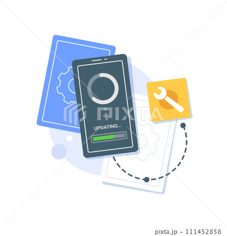 Repair and update concept updating process loading on smartphone screen,flat design icon vector illustration Repair and update concept updating process loading on smartphone screen,flat design icon vector illustration 111452858